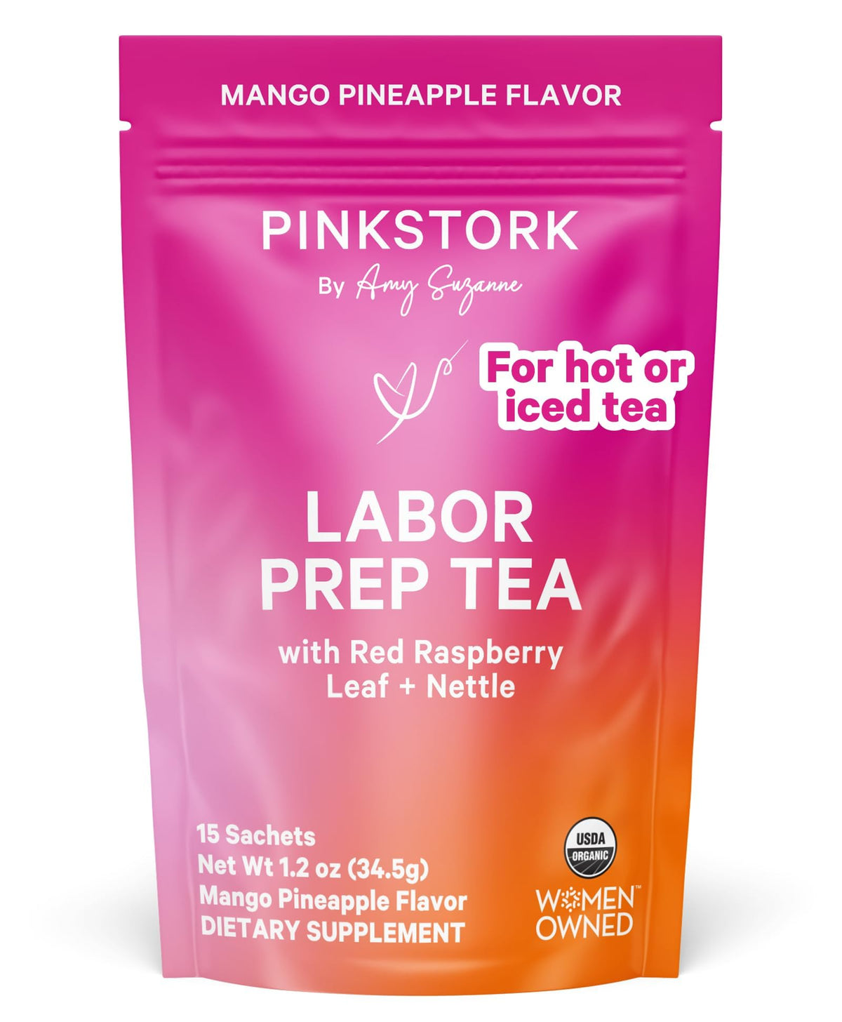 Pink Stork Labor Prep Tea cup brew highlights late-pregnancy calm and aroma