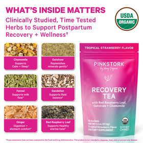 Pink Stork Postpartum Recovery Tea steeping to support relaxation after birth