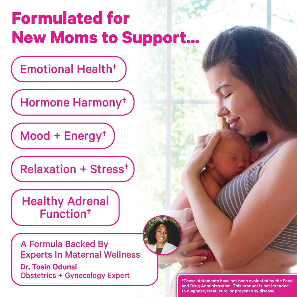 Pink Stork Postpartum Uplift Tea dried herbs display for natural recovery flavors.