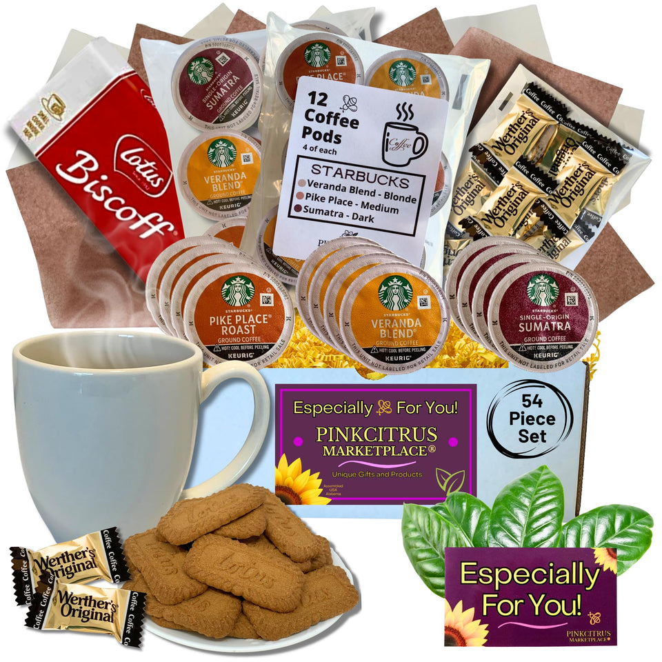 PINKCITRUS MARKETPLACE coffee mug gift set shown with contents and packaging