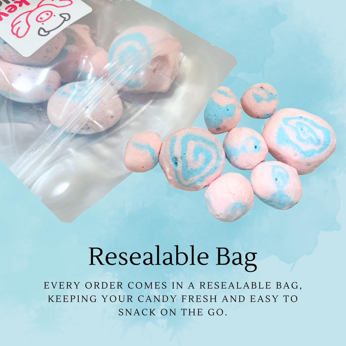 Pinkey Smile wax bottle packaging with resealable bag for storage
