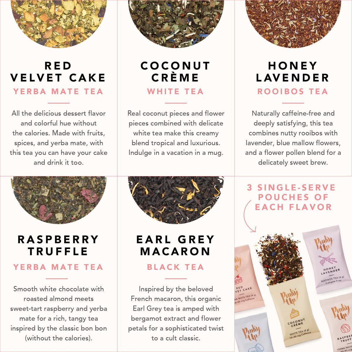 Pinky Up Coconut Creme tea pouch with creamy notes for cozy moments
