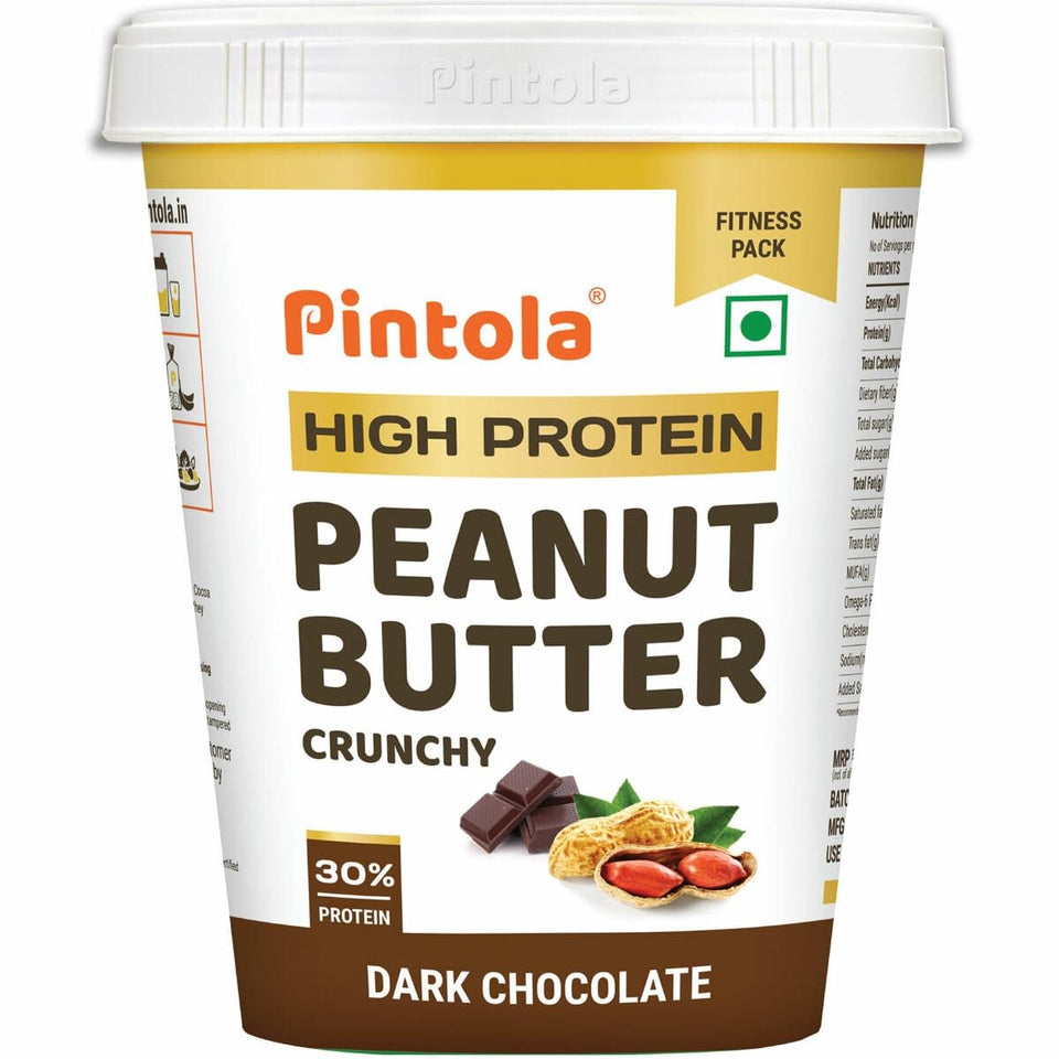 Pintola Dark Chocolate High Protein Peanut Butter: Crunchy texture and protein-packed flavor; great on toast.