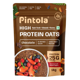 Pintola Oats Dark Chocolate packshot with 1kg bag ready for pantry use.
