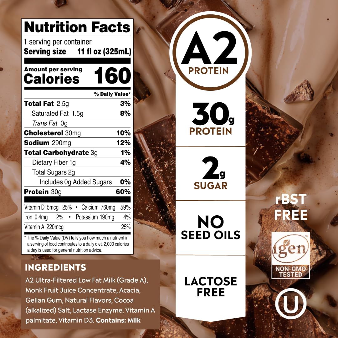 Pioneer Pastures A2 milkshake chocolate pour highlights smooth texture for quick meals