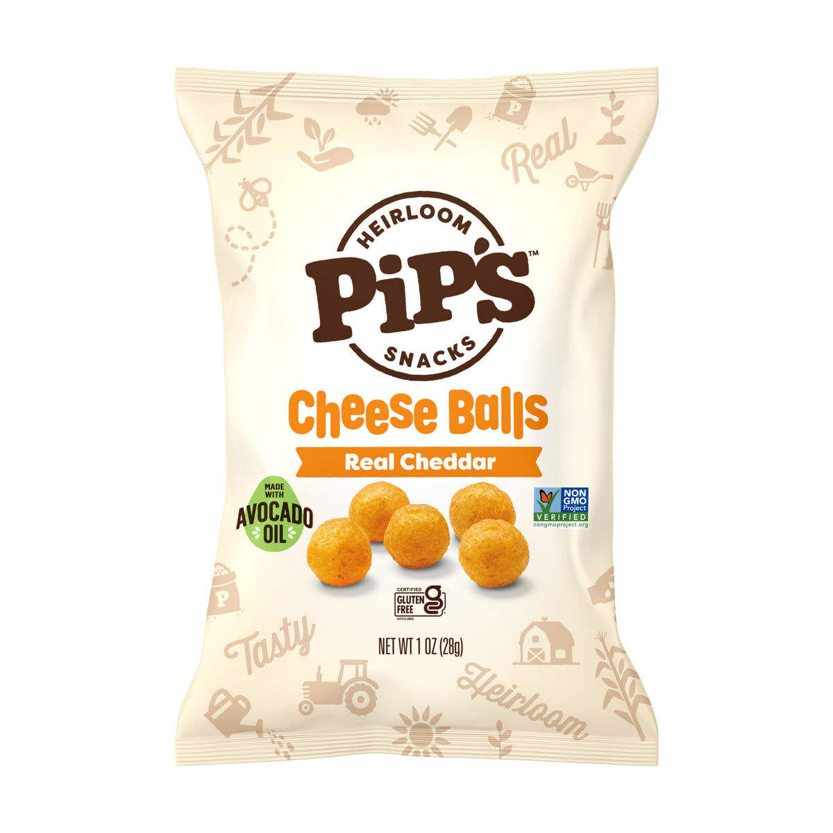 Pipcorn cheddar cheese balls 24-pack on shelf, shareable family snack.