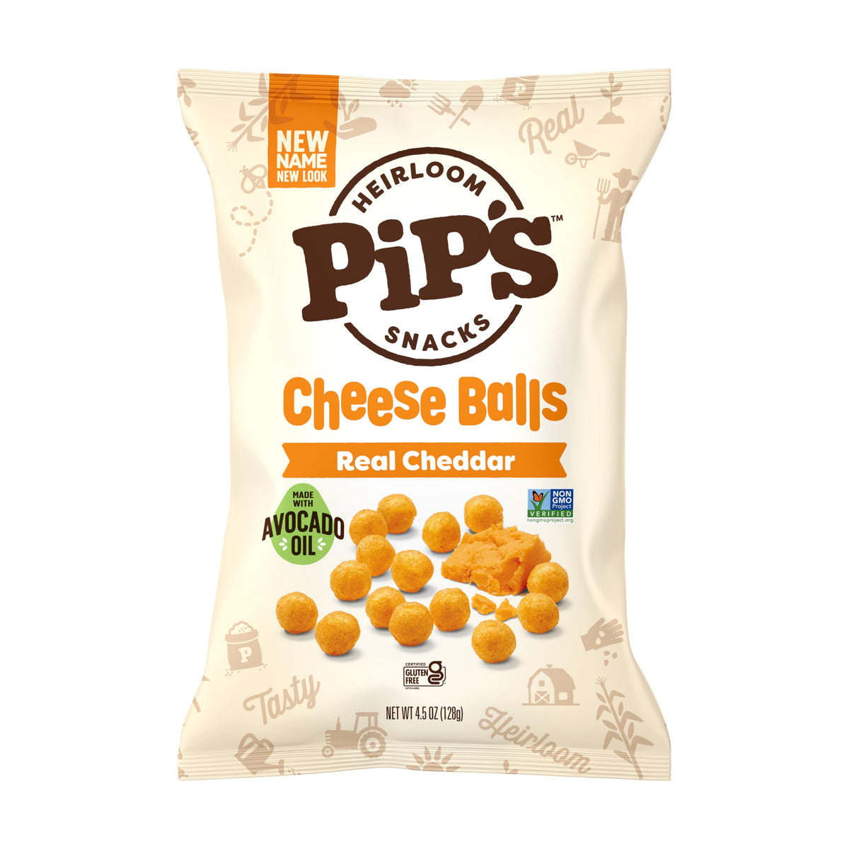 Close-up of Pip's Heirloom Cheddar Balls showing cheddar and crisp texture.