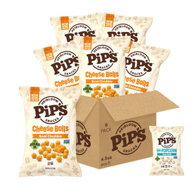Packaging on display for six-pack convenience of Pip's Heirloom Cheddar Balls.