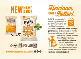 Pipcorn heirloom corn close-up, non-GMO and gluten-free ingredients.