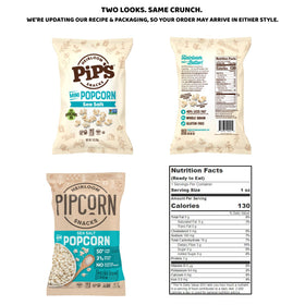 Pipcorn mini popcorn on-the-go snack with individually wrapped 1 oz portions.