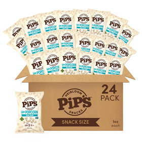 Pip's Heirloom Sea Salt mini popcorn packaging enables convenient on-the-go snacking.