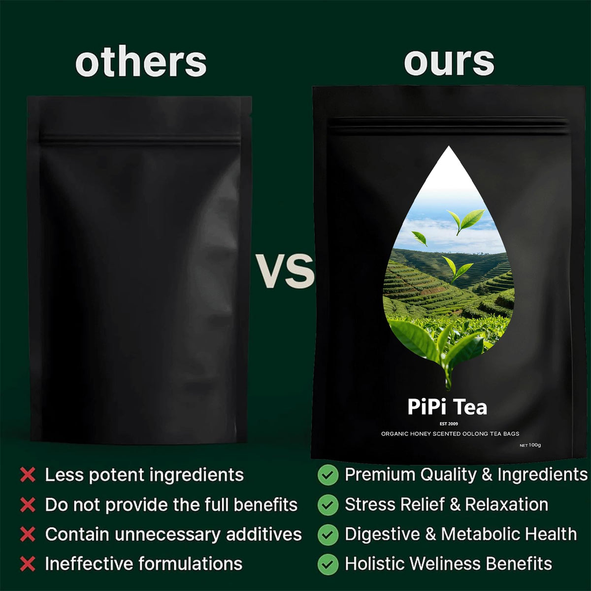 Pipi Tea box with 25 biodegradable bags for daily use.