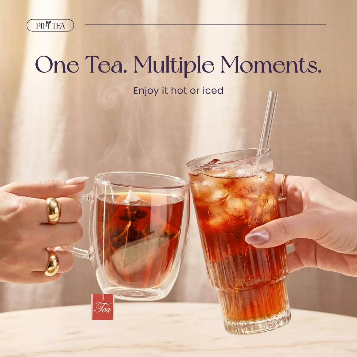 PiPi Tea calming ritual scene suggesting stress relief