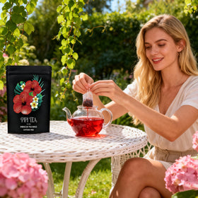 PIPI TEA hibiscus tea bags pack open, quick brew for busy mornings