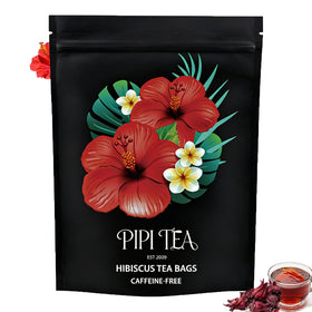 PIPI TEA hibiscus tea bags in a pack, ready to brew a tart, refreshing cup