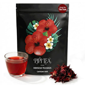 Pipi Hibiscus Tea bags on box, caffeine-free and flavorful option.