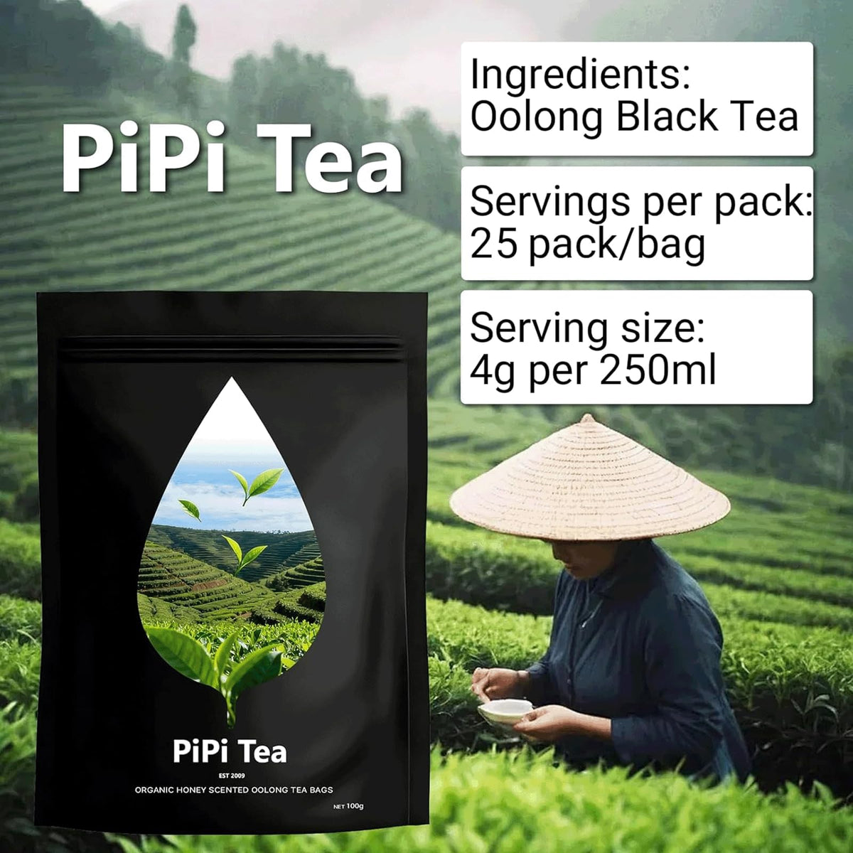 Pipi Tea harvested from high-altitude gardens, highlighting premium sourcing and aroma.