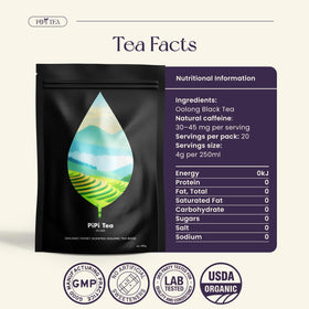 PiPi Tea organic oolong tea bags in a sleek box highlighting purity and convenience