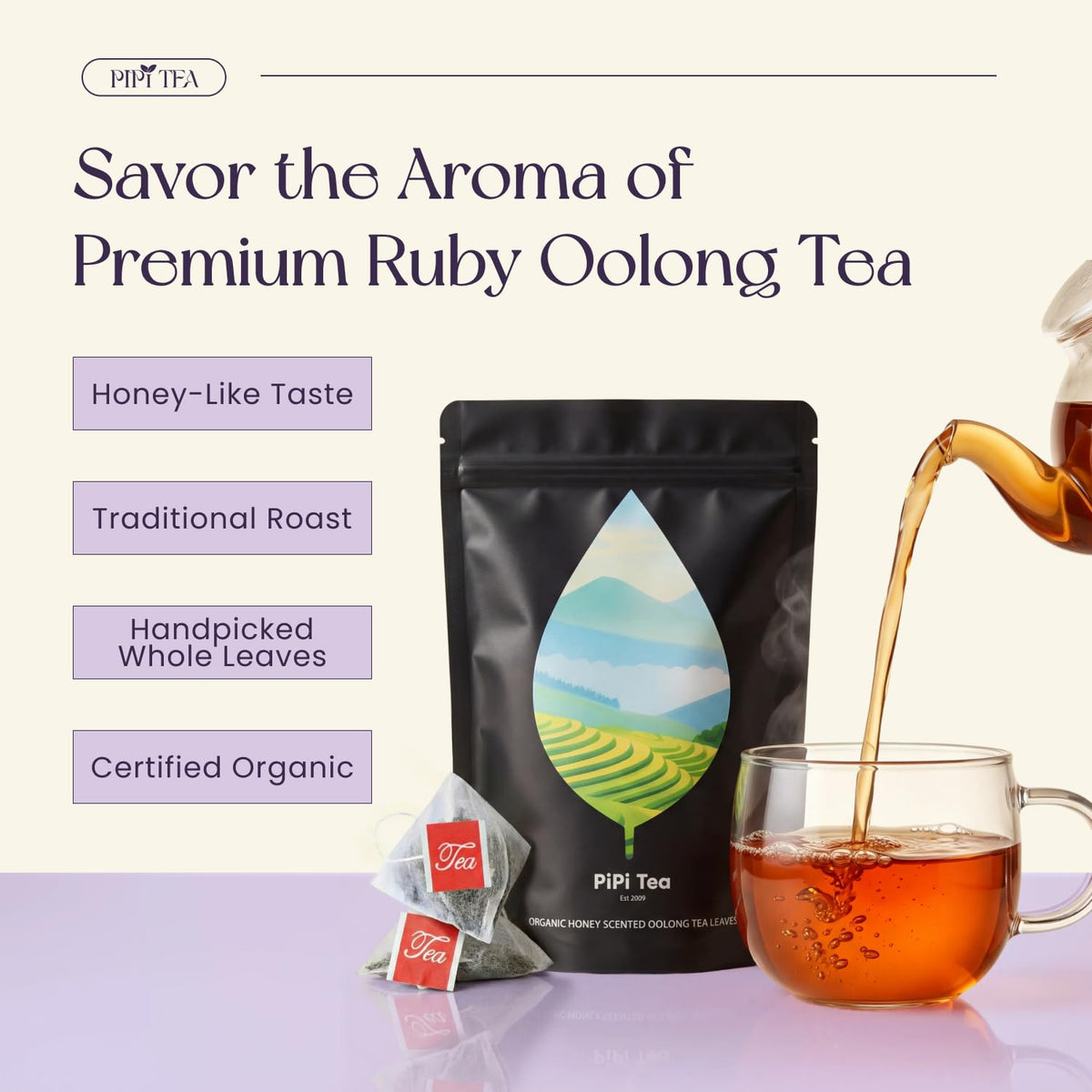 PiPi Tea whole-leaf oolong close-up highlighting superior flavor and potency