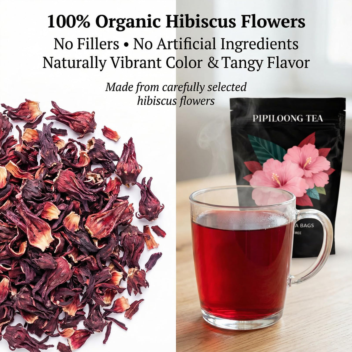 PiPiloong Organic Hibiscus Flowers close-up with vibrant petals