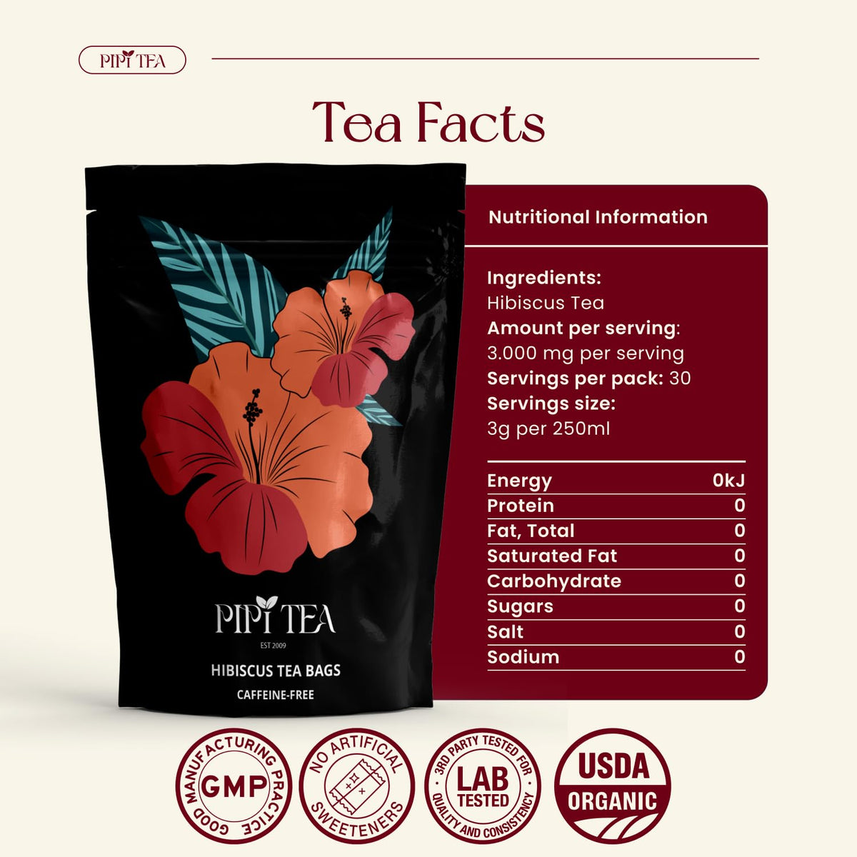 PiPi Tea Premium Quality badge reflects trusted, fresh flavor