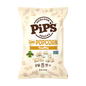 Pip's Heirloom Truffle Mini Popcorn kernel close-up highlights heirloom corn texture.