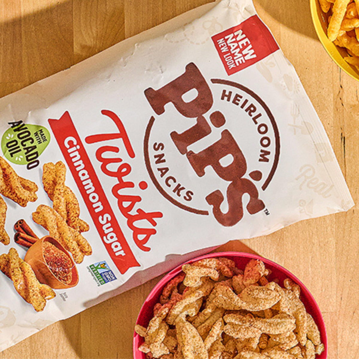 Pip's Heirloom cinnamon twists in hand for on-the-go snacking