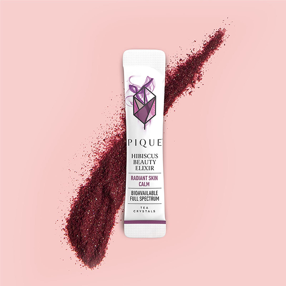 PIQUE Hibiscus Tea Crystals brewed with mint for a refreshing, caffeine-free cup