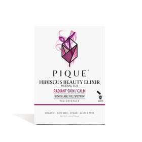 PIQUE Organic Hibiscus Tea Crystals pack showing concentrated antioxidant herbal tea