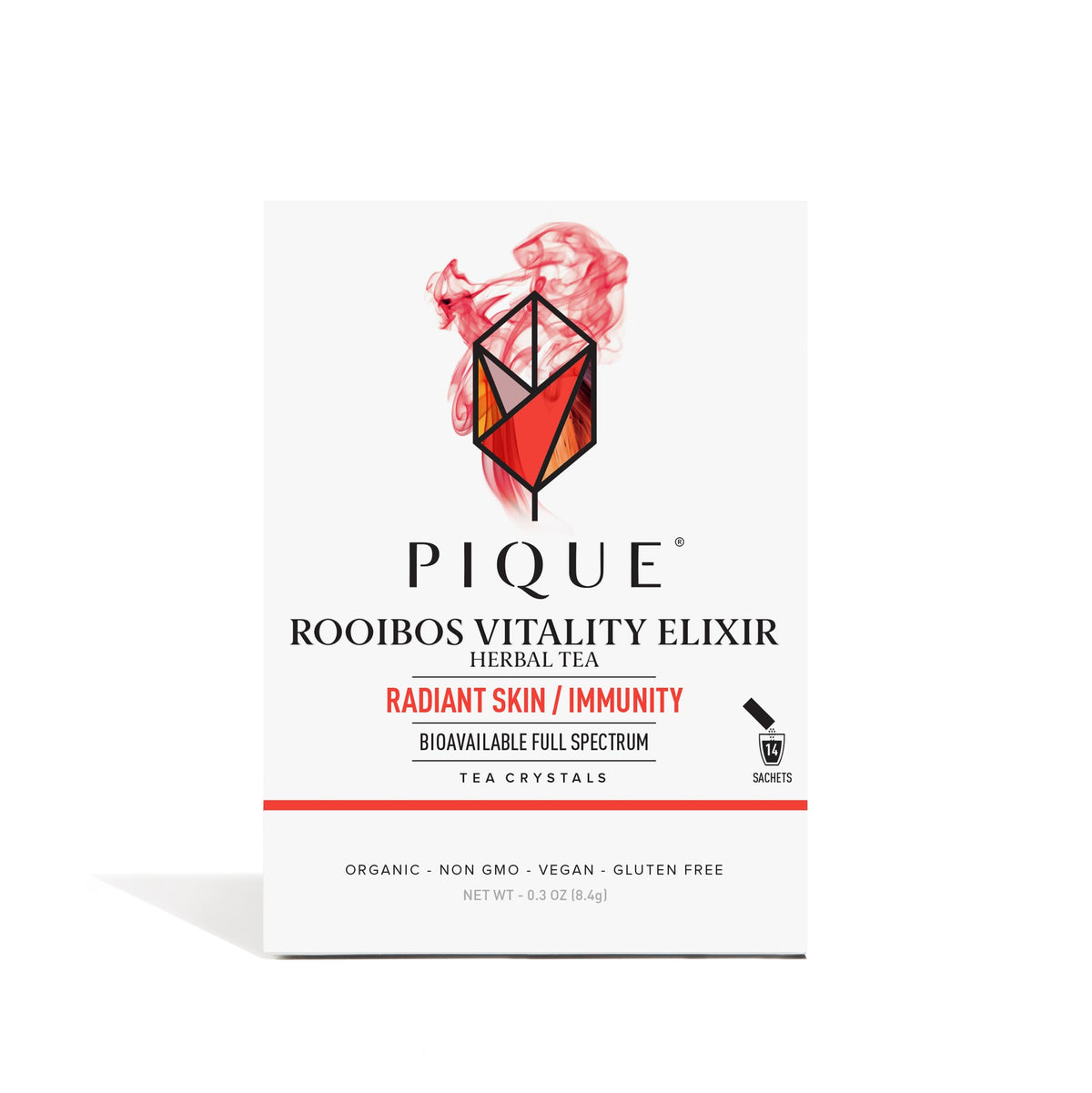 PIQUE Rooibos Tea Crystals Pack shows concentrated antioxidants for rich flavor and immune-supportive brewing