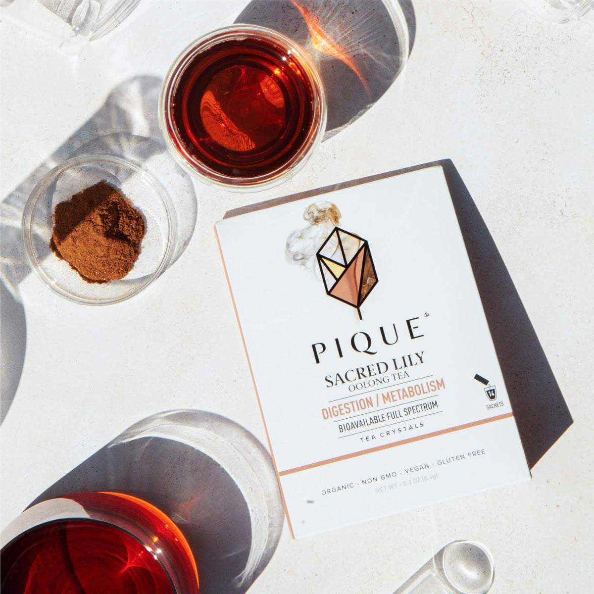 PIQUE Sacred Lily Oolong Tea Crystals front-of-package display for premium crystals.