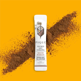 PIQUE Sacred Lily Oolong Tea Crystals cup steep, earthy aroma and crisp flavor.