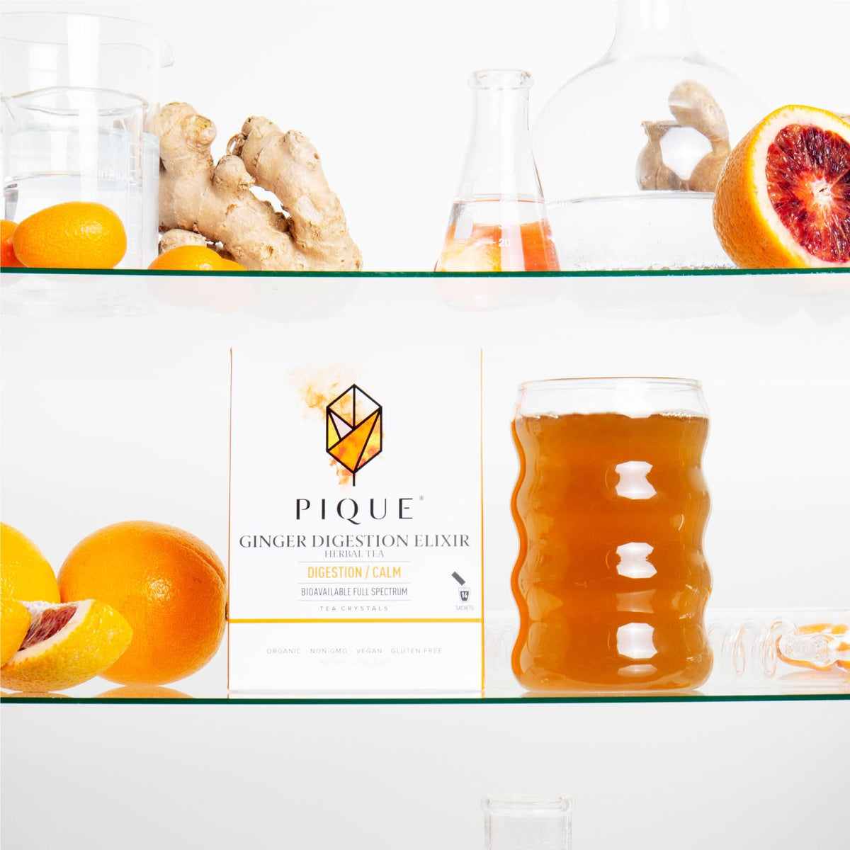 PIQUE tea crystals shown for concentrated antioxidants and quick steeping.