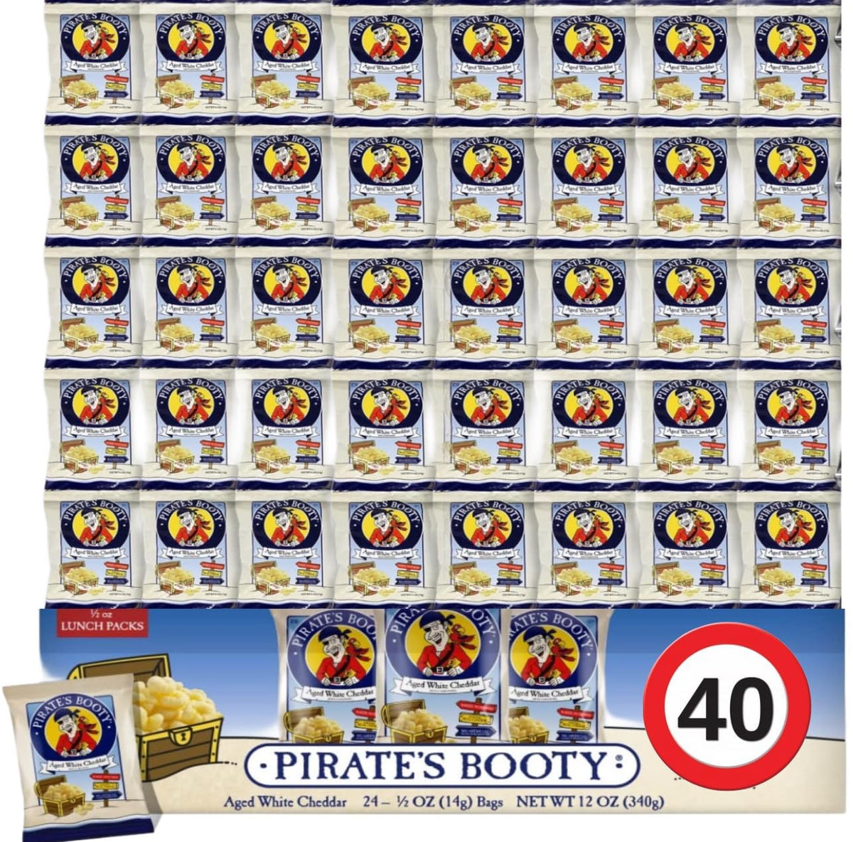 Generic Pirate Booty bulk pack bag showing savory aged white cheddar flavor