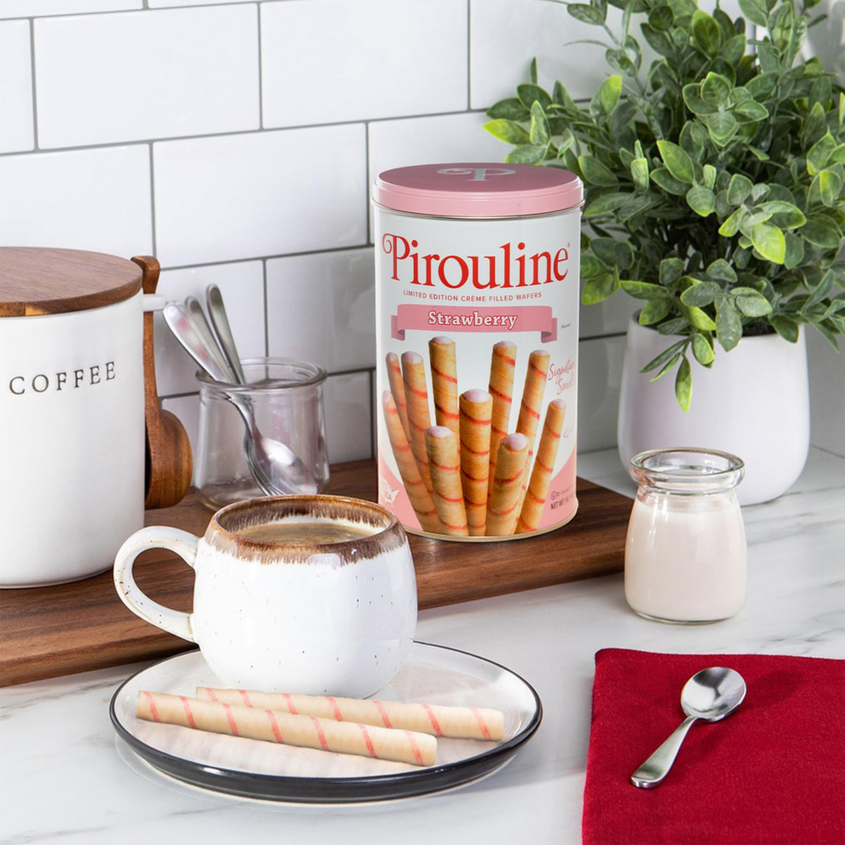 Pirouline baked-in-America signature swirl on the wafers.
