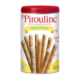 Pirouline Meyer Lemon creme filled wafers can front view, ideal for gifting and party spreads