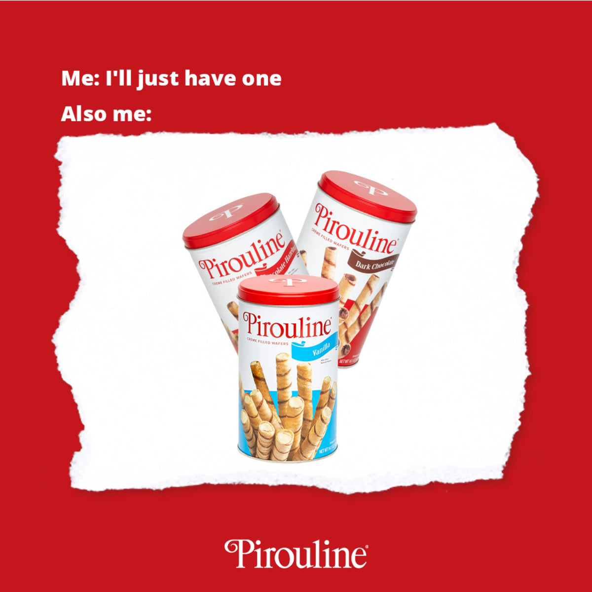 Gift-ready Pirouline tin featuring dark chocolate rolled wafers.