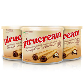 Pirucream rolled wafers in tin packaging, ideal for sharing