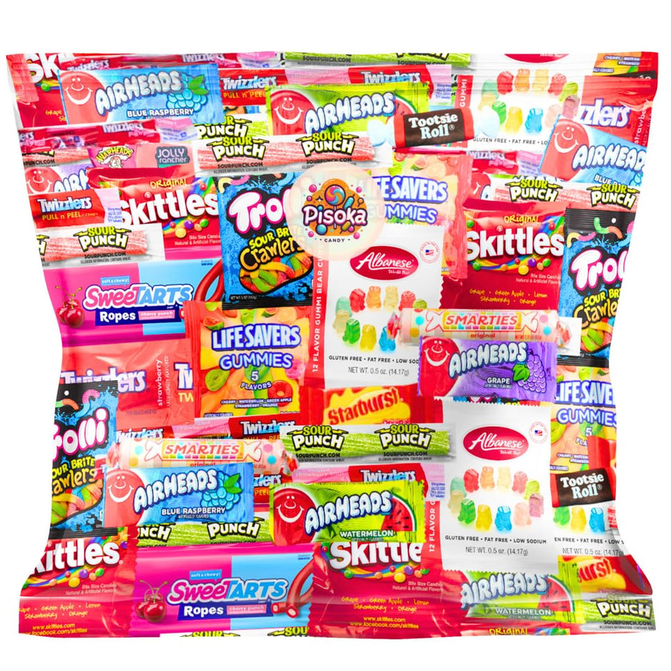 Pisoka Assorted Candy Mix 4lb bag of gummies and chews, ideal for parties and sharing.
