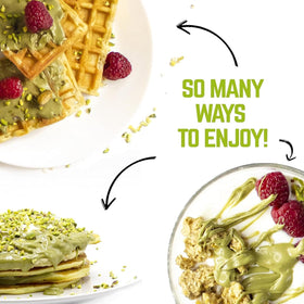 Pistachio cream as mascarpone cake filling and decorating touch.