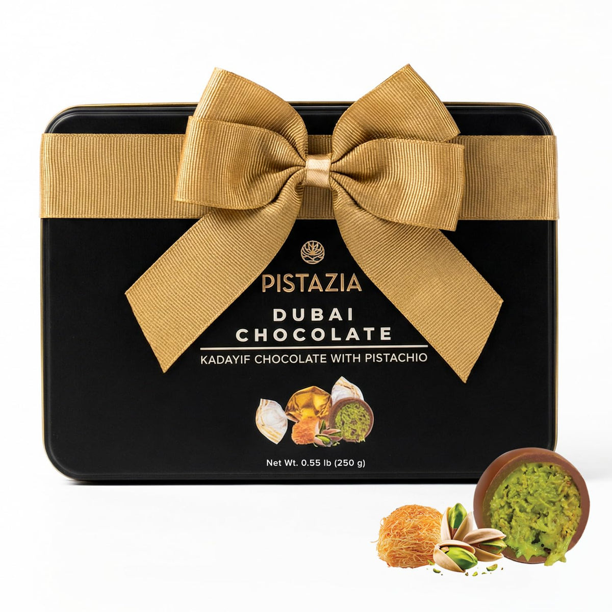 Milk chocolate with pistachio layers delivers premium texture and flavor