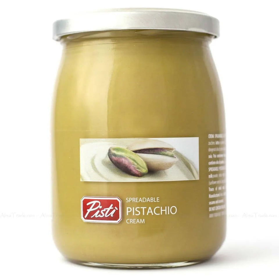 Pistì Cream of Pistachio from Sicily jar label closeup, artisanal quality for gifting