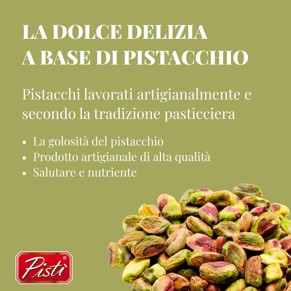 Pistì Cream of Pistachio from Sicily jar with spoon, rich dessert topping