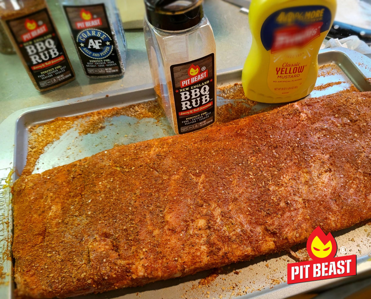 Pit Beast New England BBQ Rub grill sizzle image showing ready-to-use pork flavor