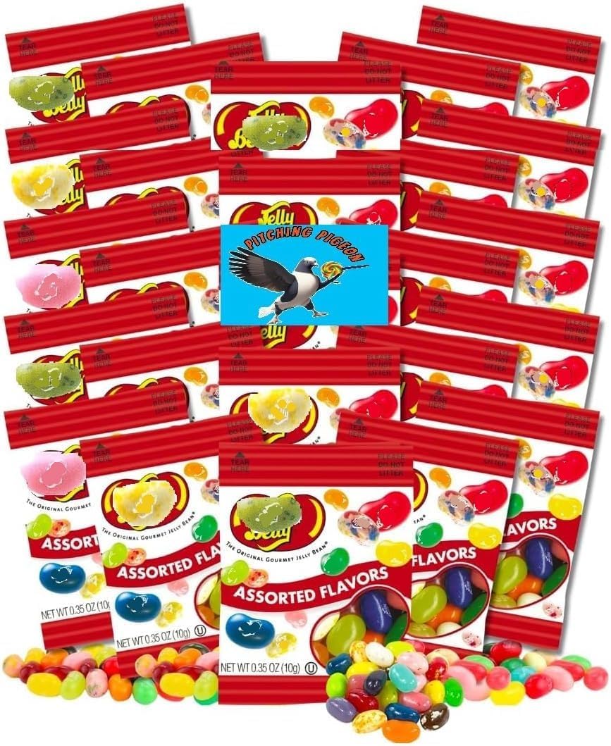 Pitching Pigeon mini jelly bean pouches packaging; ideal for Easter baskets and easy sharing.