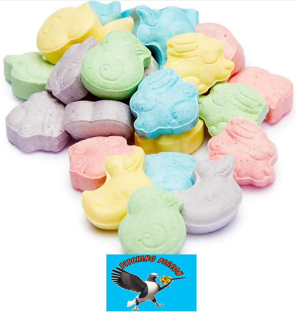 Pitching Pigeon Sweet Tart Ducks candy adds color to Easter baskets and hunts.