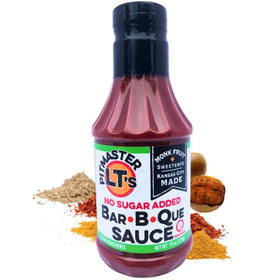 Pitmaster LT's sauce bottle with label visible, highlighting Kansas City smokiness for grilling favorites.