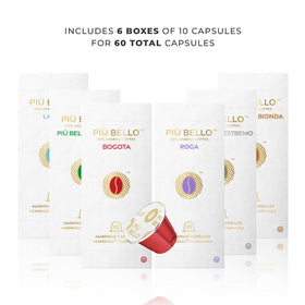 Piu Bello six-flavor multipack showcases variety for custom coffee moments.
