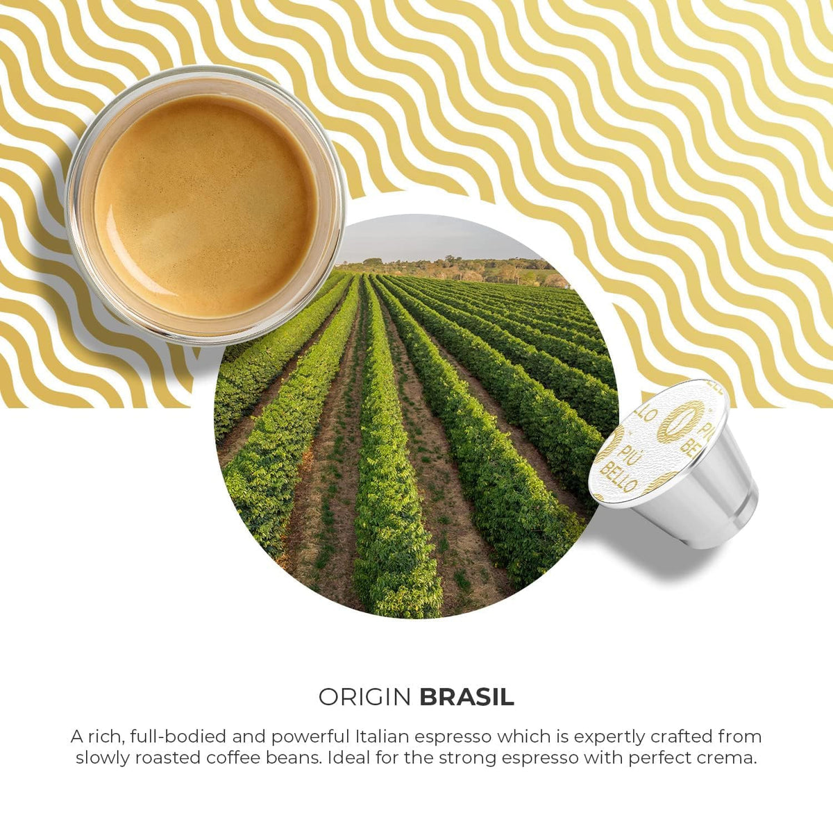 PIU BELLO Espresso Estremo capsules delivering intense flavor and rich crema.