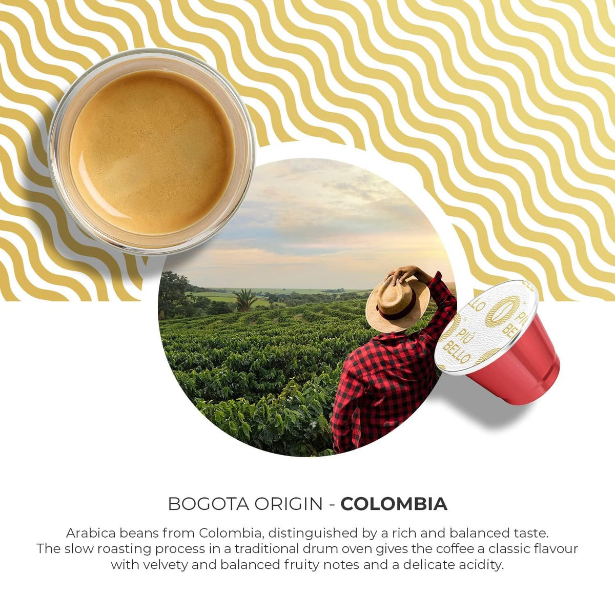 PIU BELLO Lazio flavor capsules offering bright aroma in a smooth espresso.